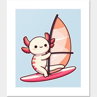 axolotl funny Windsurfing Posters and Art